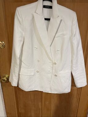 Lauren Ralph Lauren White Double-Breasted linen viscose Blazer, size 4